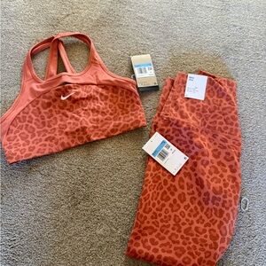 Nike Women's Rust/Orange Leopard Print Sports Bra & Leggings Set